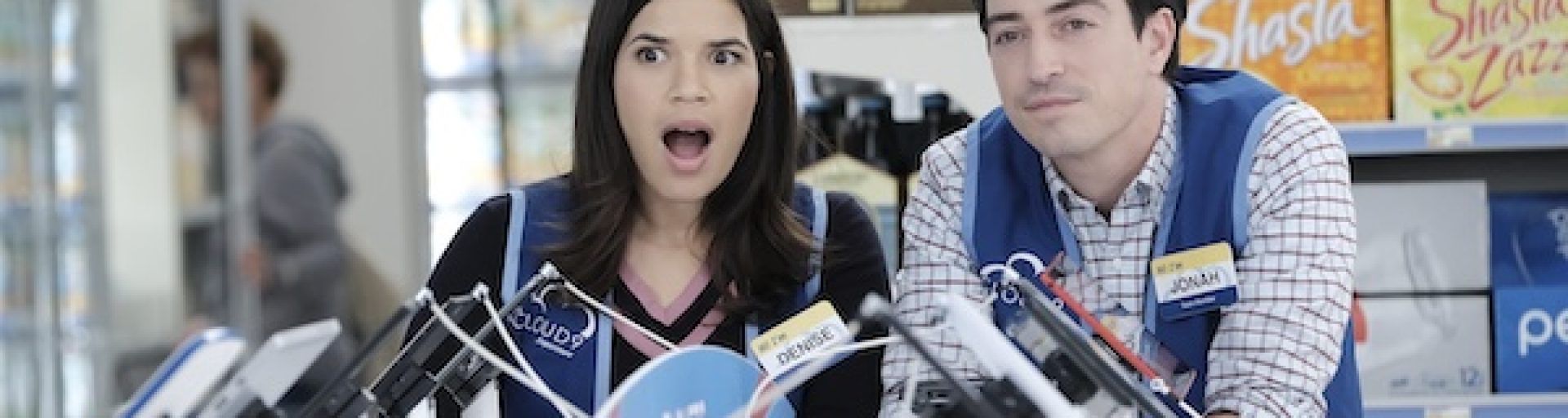 SUPERSTORE -- "Toxic Workplace" Episode 403 -- Pictured: (l-r) America Ferrera as Denise, Ben Feldman as Jonah -- (Photo by: Eddy Chen/NBC)